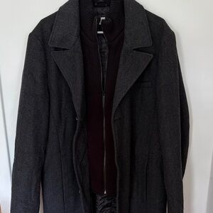 Kenneth Cole Black Men's Pea Coat with Knit Zip Inner Layer